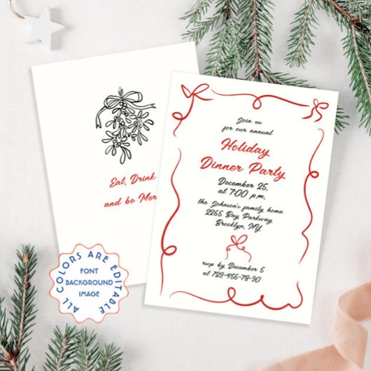 Hand getekend grillig kerstdiner kaart