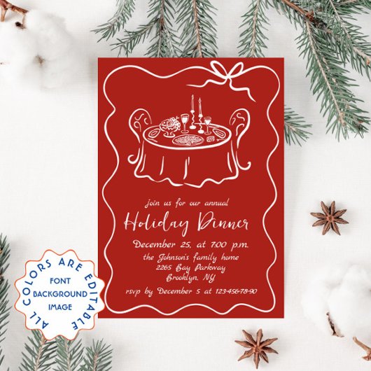 Hand getekend grillig kerstdiner kaart