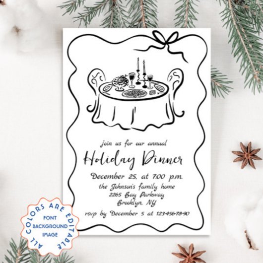 Hand getekend grillig kerstdiner kaart