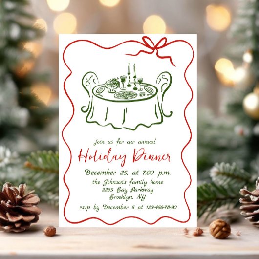 Hand getekend grillig kerstdiner kaart