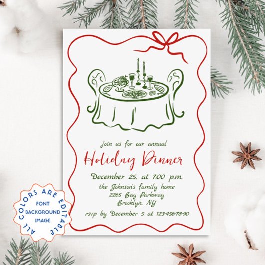 Hand getekend grillig kerstdiner kaart