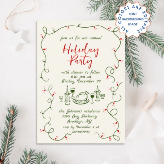 Hand getekend grillig kerstdiner kaart