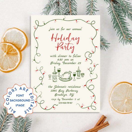 Hand getekend grillig kerstdiner kaart