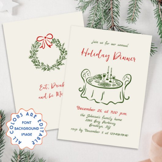 Hand getekend grillig kerstdiner kaart