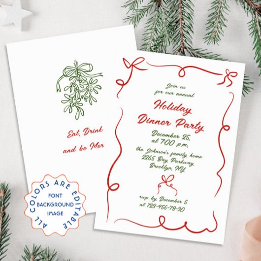 Hand getekend grillig kerstdiner kaart