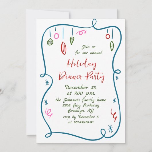 Hand getekend grillig kerstdiner kaart (Voorkant)