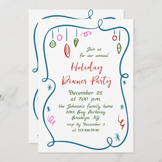 Hand getekend grillig kerstdiner kaart (Voorkant / Achterkant)