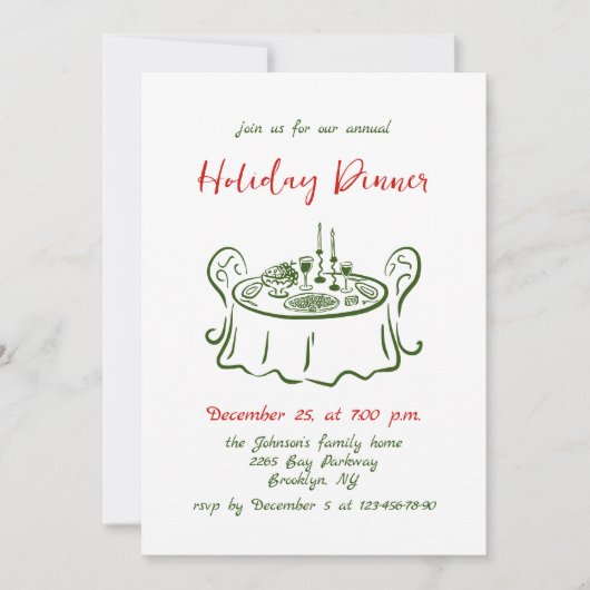 Hand getekend grillig kerstdiner kaart (Voorkant)