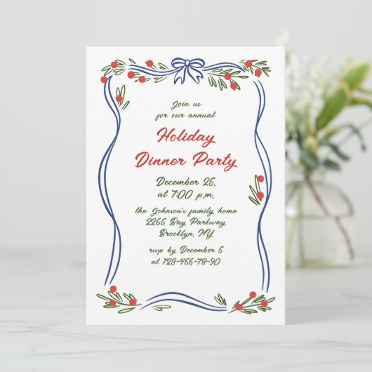 Hand getekend grillig kerstdiner kaart (Staand voorkant)