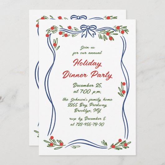 Hand getekend grillig kerstdiner kaart (Voorkant / Achterkant)