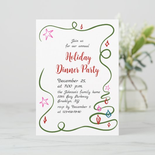 Hand getekend grillig kerstdiner kaart (Staand voorkant)