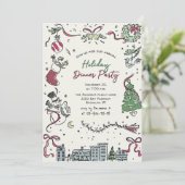 Hand getekend grillig kerstdiner kaart (Staand voorkant)