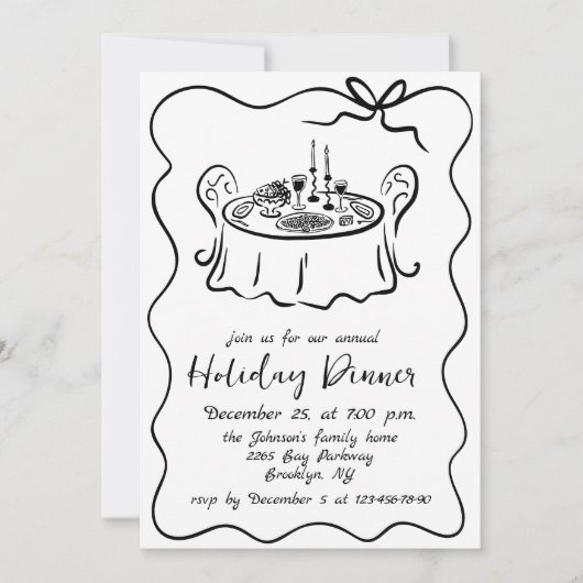 Hand getekend grillig kerstdiner kaart (Voorkant)