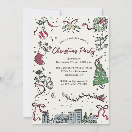 Hand getekend grillig kerstfeest kaart (Voorkant)