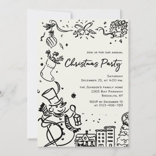 Hand getekend grillig kerstfeest kaart (Voorkant)