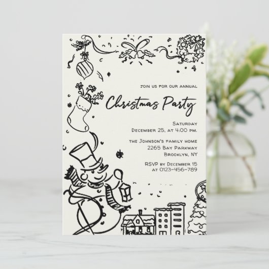 Hand getekend grillig kerstfeest kaart (Staand voorkant)