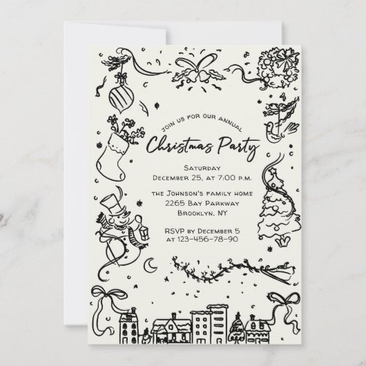 Hand getekend grillig kerstfeest kaart (Voorkant)