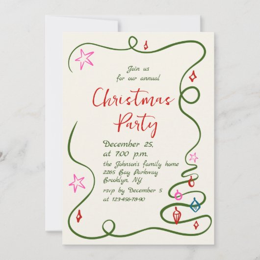 Hand getekend grillig kerstfeest kaart (Voorkant)