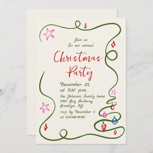 Hand getekend grillig kerstfeest kaart (Voorkant / Achterkant)