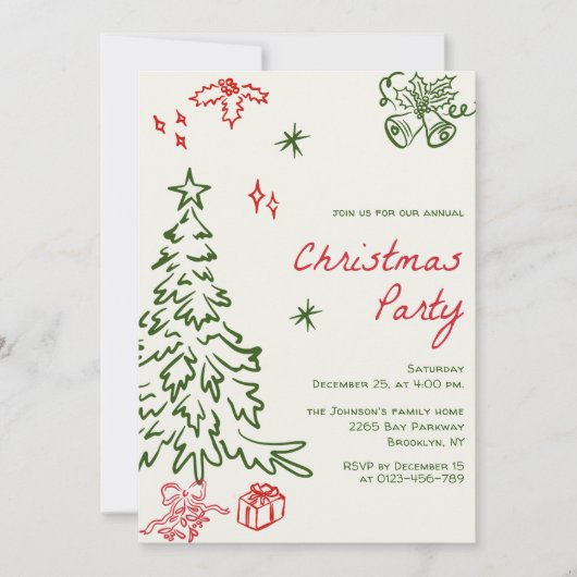 Hand getekend grillig kerstfeest kaart (Voorkant)