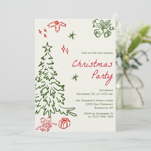 Hand getekend grillig kerstfeest kaart (Staand voorkant)