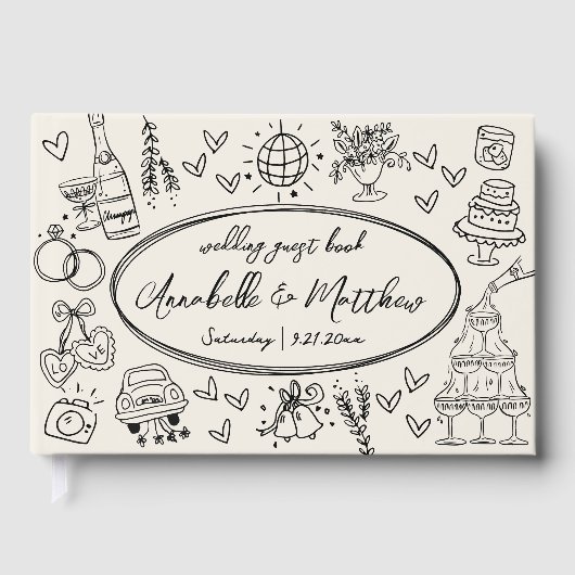 Hand getekend  grillige bruiloft gastenboek (Voorkant)