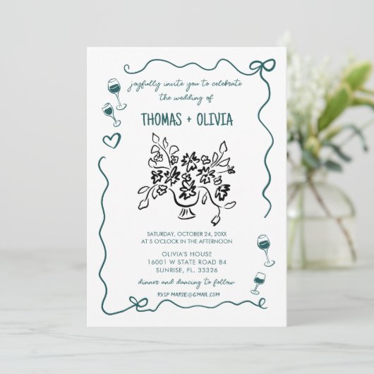  Hand getekend grillige bruiloft Kaart (Staand voorkant)