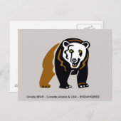 Hand getekend Grizzly BEER - Wildlife - wilde dier Briefkaart (Voorkant / Achterkant)