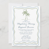 Hand getekend Groen Blauw Wavy Lijst Palm Tree Wed Kaart (Voorkant)