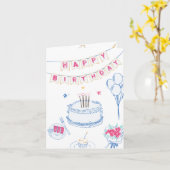 Hand getekend Happy Birthday Kaart (Gele Bloem)