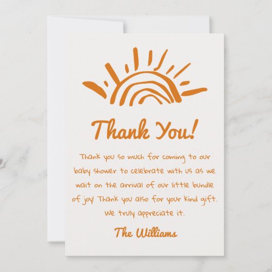 Hand getekend hier komt de zoon Baby shower Bedankkaart (Voorkant)