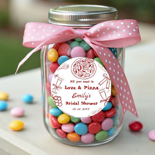 Hand Getekend is liefde & Pizza Bruiloft Feestje Ronde Sticker