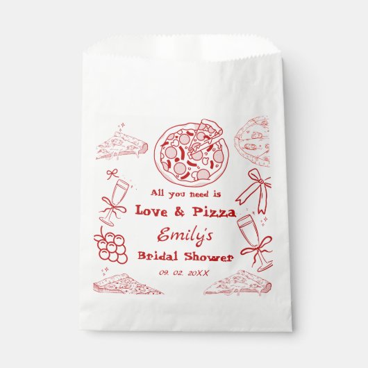 Hand Getekend is liefde & Pizza Bruiloftsfeest Bedankzakje (Voorkant)