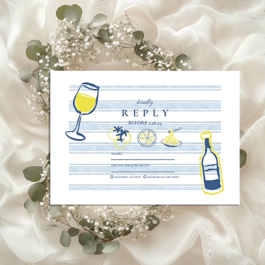 Hand getekend Italiaans eten bruiloft RSVP Kaartje