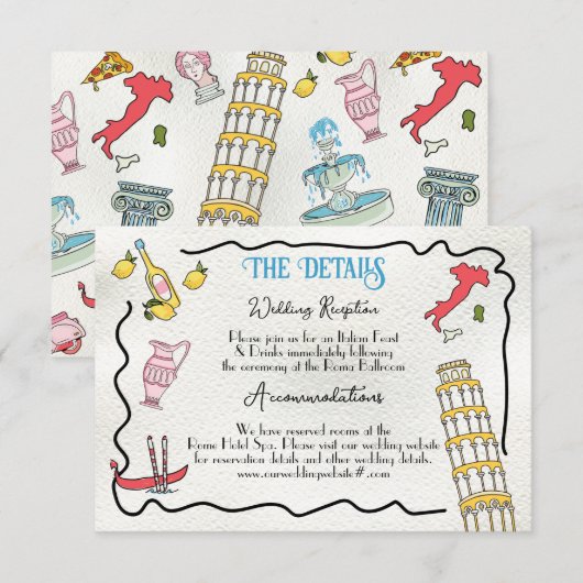 Hand getekend Italiaans Rome Details & Info Kaart (Voorkant / Achterkant)