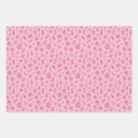 Hand getekend Kerst Roze en Rood Inpakpapier (Voorkant 2)