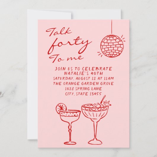 Hand getekend Kleurrijke Scribble 40e Dinner Verja Kaart (Voorkant)