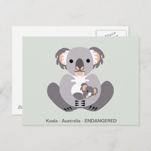 Hand getekend - KOALA - buideldier - Bedreigd dier Briefkaart (Voorkant / Achterkant)