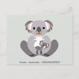 Hand getekend - KOALA - buideldier - Bedreigd dier Briefkaart
