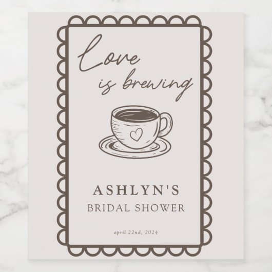 Hand Getekend Koffie Thema Bruidsfeest Wijnlabel Wijn Etiket (Enkel label)