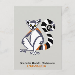 Hand getekend - LEMUR - Bedreigd dier - Wildlife Briefkaart