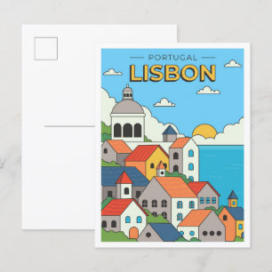 Hand getekend Lissabon Portugal Art Vintage Travel Briefkaart
