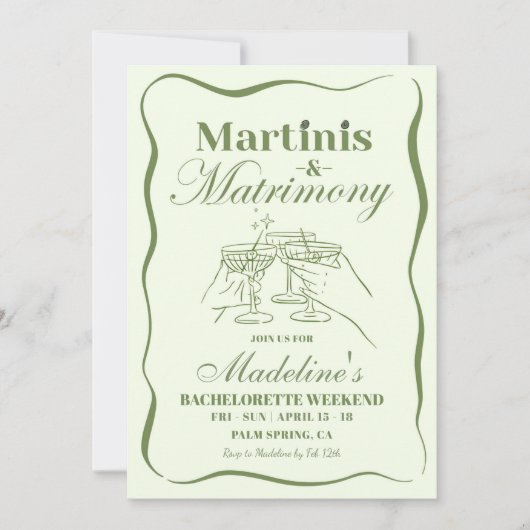 Hand getekend Martinis en Huwelijk Bachelorette Kaart (Voorkant)