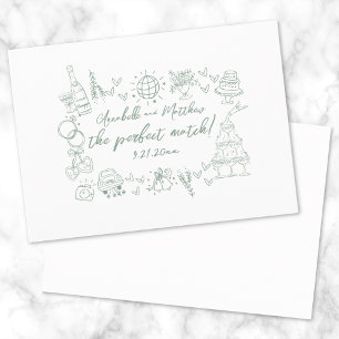 Hand getekend Perfect Match Green grillige bruilof Kaart