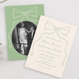 Hand getekend Quirky Bow Green Wedding Kaart