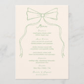 Hand getekend Quirky Bow Green Wedding Menu (Voorkant)