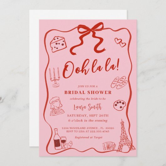 Hand getekend Red Bow Paris Vrijgezellenfeest Kaart (Voorkant / Achterkant)
