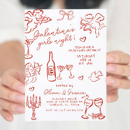 Hand getekend Red Galentine's Girls Night Party Kaart