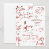 Hand getekend Red Galentine's Girls Night Party Kaart (Voorkant / Achterkant)