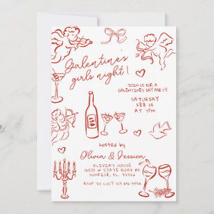 Hand getekend Red Galentine's Girls Night Party Kaart